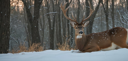 Whitetail Deer Buck in Snowy Winter Forest, Pennsylvania.の素材
