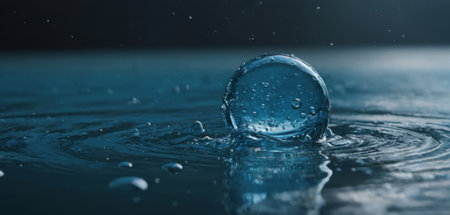 Water drop on dark background. Drop of water on wet surface.の素材