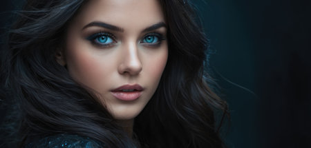 Portrait of a beautiful young brunette woman with blue eyes.の素材