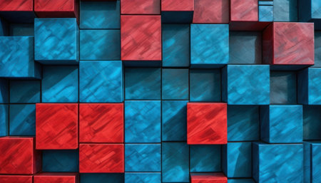 Abstract 3d rendering of geometric shapes. Bended cubes background. Reflective surface pattern.の素材