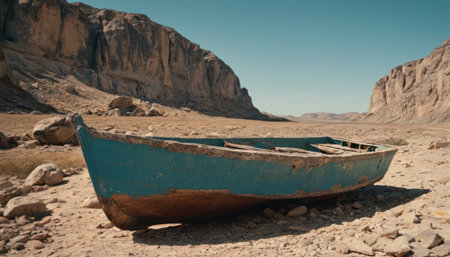 Abandoned fishing boat in Wadi Rum desert, Jordan.の素材
