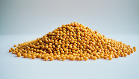 Dry yellow lentils on white background. Selective focus.の素材