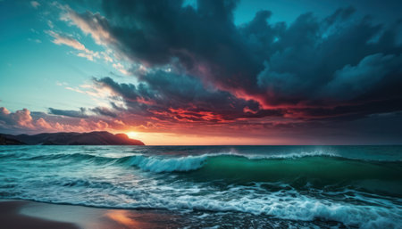 Beautiful sunset over the sea. Dramatic sky. Beauty world.の素材