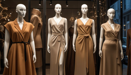 Women's dresses in a shop window of a fashion store in Parisの素材