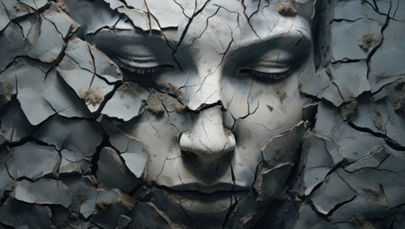 The face of a woman in the cracks. Conceptual image.の素材