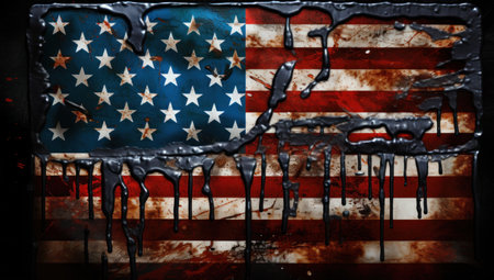 Grunge USA flag on rusty metal background. 3D renderingの素材