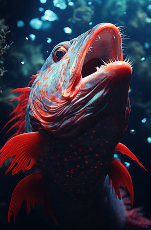 Fish in the aquarium. Underwater world. 3D illustration.の素材