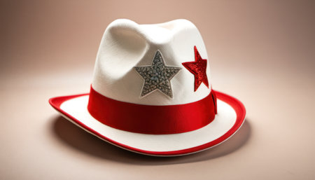 A white hat with a red star on it on a brown backgroundの素材