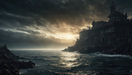 Fantastic view of the beautiful sunset over the ocean. Dramatic sky.の素材