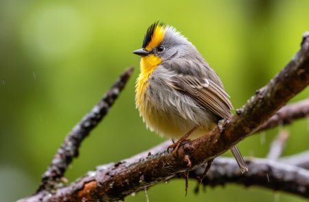 Portrait of a red-throated warbler on a branchの素材