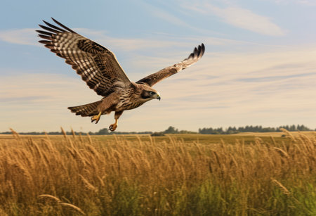 Common buzzard (Circus aeruginosus) in flightの素材