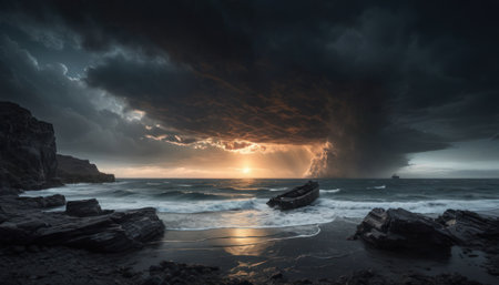 Dramatic sunset over the sea. Dramatic seascape.の素材