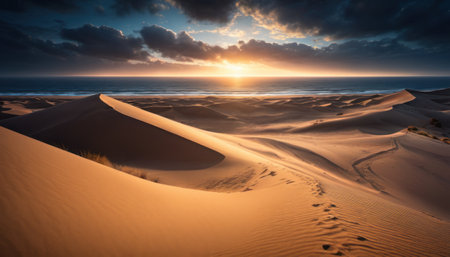 Sunset over the sand dunes of Maspalomas, Gran Canariaの素材