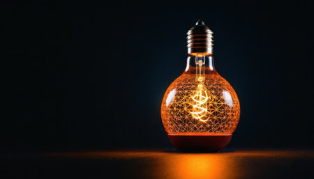 Light bulb on dark background, closeup. Energy saving concept.の素材