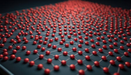 3d illustration of red molecule structure on black background. Science and technology conceptの素材
