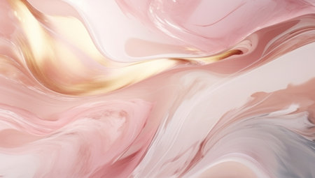 Abstract background of pink and golden liquid paint. Fluid art.の素材
