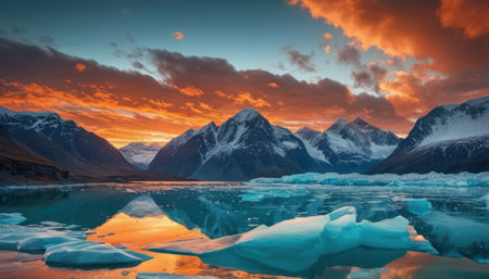 Sunset in Glacier Lagoon, Torres del Paine National Park, Chileの素材