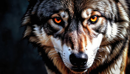 Portrait of a wolf with orange eyes. Close-up.の素材