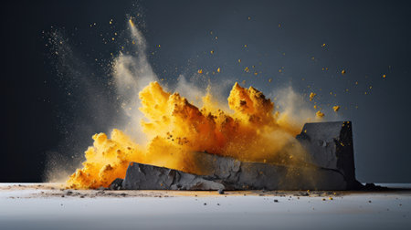 Explosion of concrete wall with explosion effect. 3d rendering.の素材