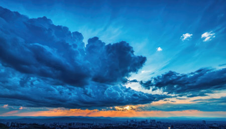 Dramatic sunset sky with clouds over the city, Thailand.の素材