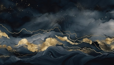 3D illustration of a stormy sky with clouds and stars.の素材