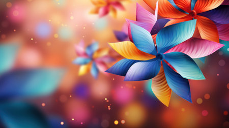 Abstract background with colorful flowers and bokeh. Vector illustration.の素材