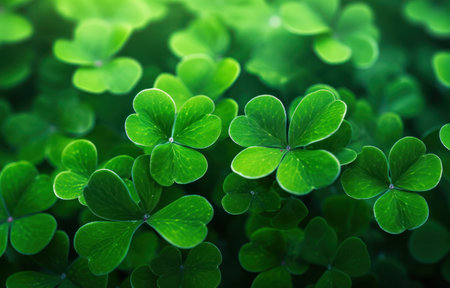 Close up of green clover leaves. St.Patrick's Dayの素材