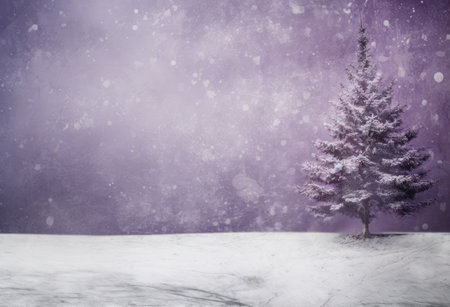 Winter background with snowy fir tree and snowflakes. Copy spaceの素材