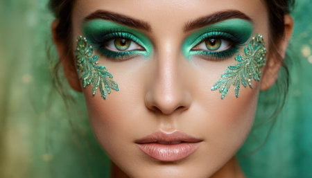 Beautiful young woman face close up portrait. Perfect skin. Professional make-up.の素材