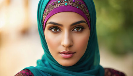 Close-up portrait of a beautiful woman with professional make-up and hairstyleの素材