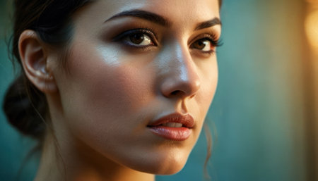 Close-up portrait of a beautiful woman with evening make-upの素材