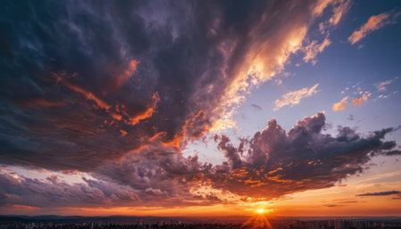 Beautiful dramatic sky with cloud at sunset. Panoramic view.の素材