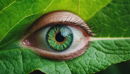 Green eye of a young woman close-up. The concept of the beauty of nature.の素材