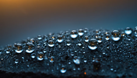 Water droplets on a black stone. Macro shot, shallow depth of field.の素材