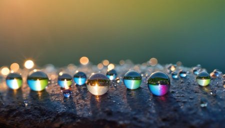 Water drops on wood with bokeh background, nature concept.の素材