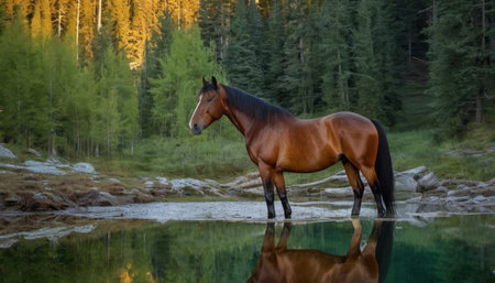 Horse on the shore of a lake in the Altai mountainsの素材