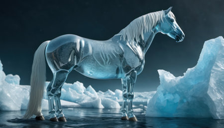 Horse on the ice floe. 3d render illustration.の素材