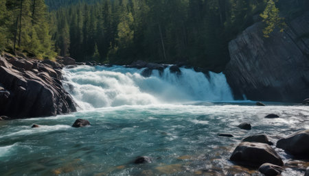 Beautiful waterfall in the mountains of the Altai Republic, Russiaの素材