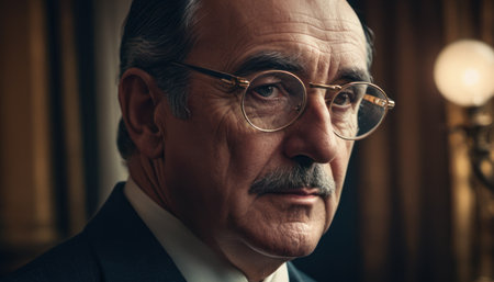 Portrait of a handsome mature man in elegant suit and glasses.の素材