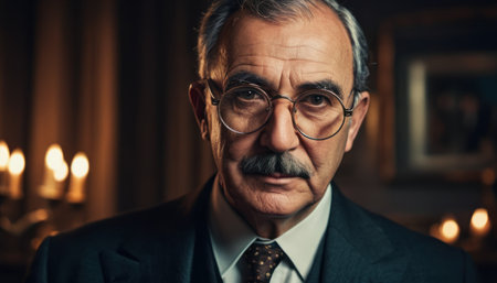 Portrait of a handsome senior man in a suit and glasses.の素材