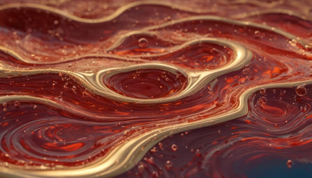 Abstract background of red and yellow liquid. 3d rendering, 3d illustration.の素材
