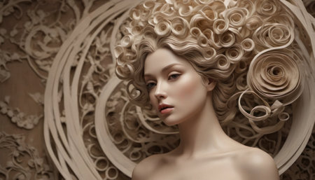 Beautiful female figure with curly hair. 3d rendering, 3d illustrationの素材