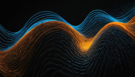3d illustration of abstract wavy background with blue and orange linesの素材