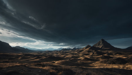 Beautiful fantasy landscape with mountains and dark clouds. 3d renderingの素材