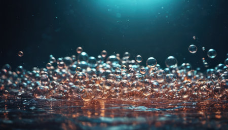 Bubbles floating in water. 3d rendering, 3d illustration.の素材