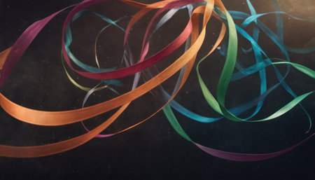 Colorful ribbons on a black background. 3d rendering.の素材