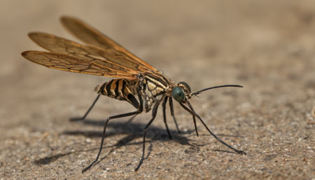 Close up of a dragonfly perched on the ground in nature.の素材