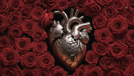 Heart with roses in the background. 3d rendering, 3d illustration.の素材