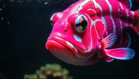 Beautiful red fish in the aquarium close-up. Underwater world.の素材