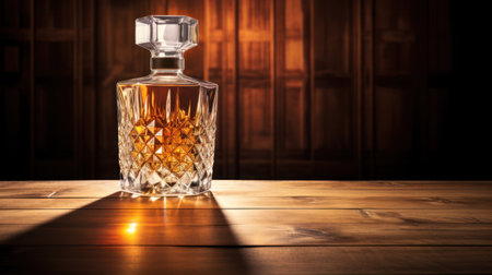 Bottle of brandy on a wooden background. Vintage style.の素材